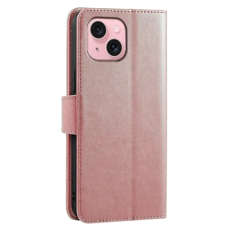 For iPhone 15 Case Stand Card Holder Wallet Leather Phone Cover - Rose Gold