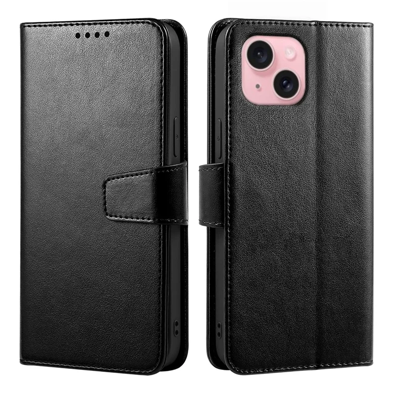 For iPhone 14 Case Stand Card Holder Wallet Leather Phone Cover - Black