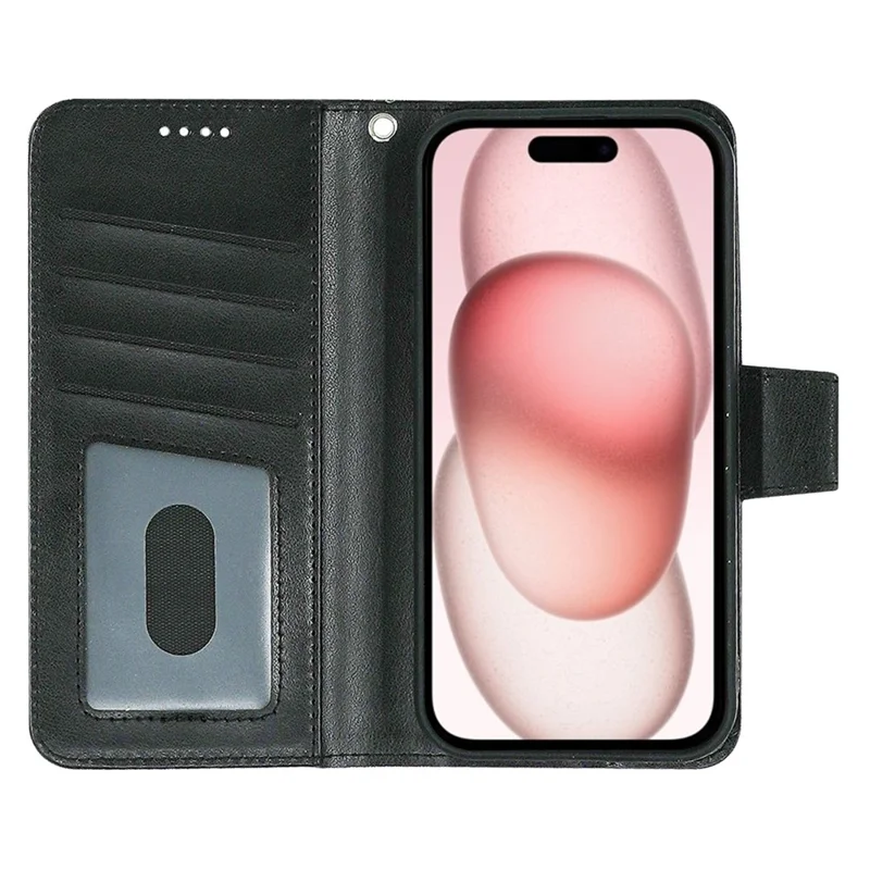 For iPhone 14 Case Stand Card Holder Wallet Leather Phone Cover - Black