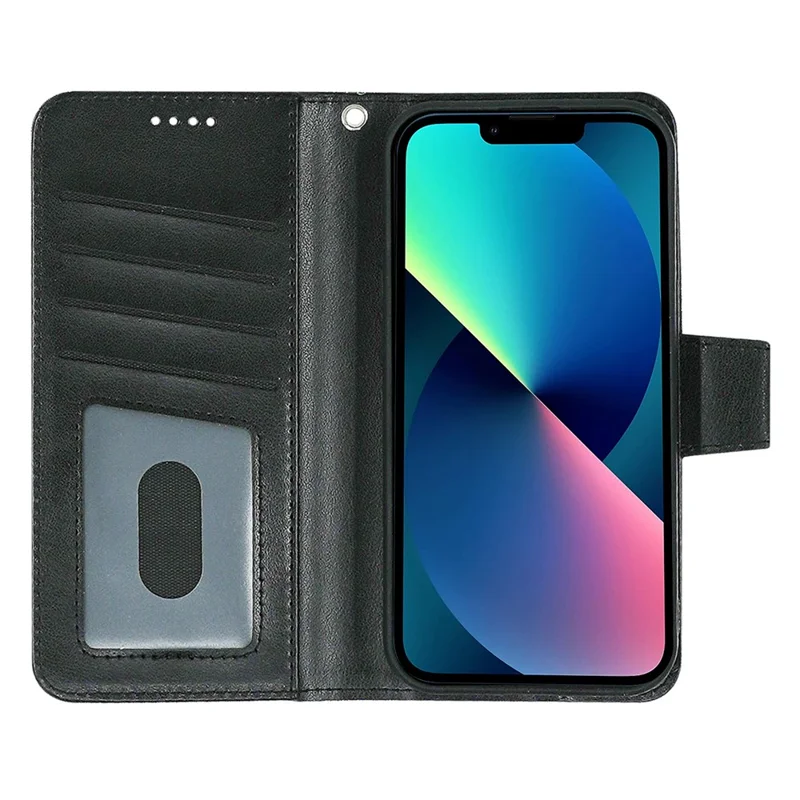 For iPhone 13 Case Stand Card Holder Wallet Leather Phone Cover - Black