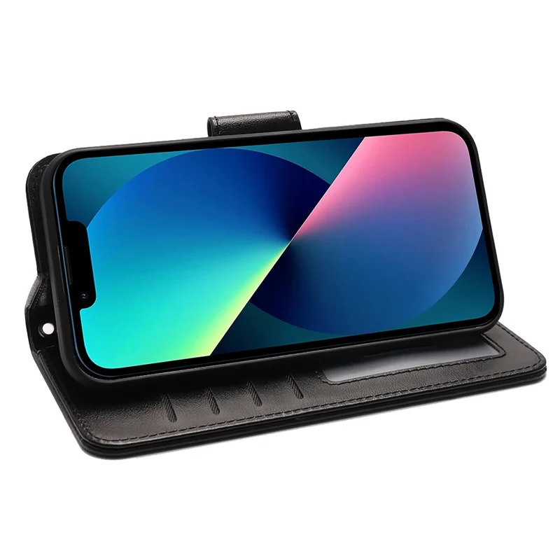 For iPhone 13 Case Stand Card Holder Wallet Leather Phone Cover - Black