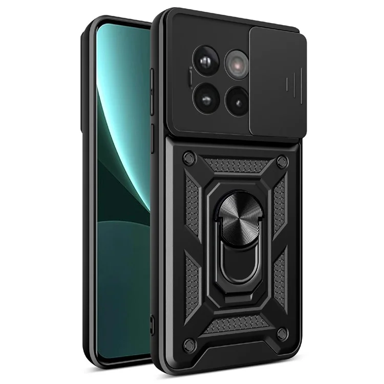 Coque de téléphone pour OnePlus 13R 5G / Ace 5 Pro 5G / Ace 5 5G PC + Étui de téléphone TPU avec support et couvercle coulissant pour appareil photo - Noir