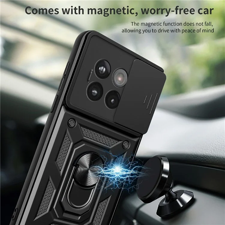 Coque de téléphone pour OnePlus 13R 5G / Ace 5 Pro 5G / Ace 5 5G PC + Étui de téléphone TPU avec support et couvercle coulissant pour appareil photo - Noir