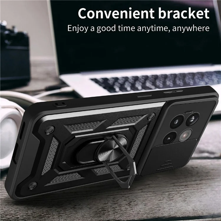 Coque de téléphone pour OnePlus 13R 5G / Ace 5 Pro 5G / Ace 5 5G PC + Étui de téléphone TPU avec support et couvercle coulissant pour appareil photo - Noir