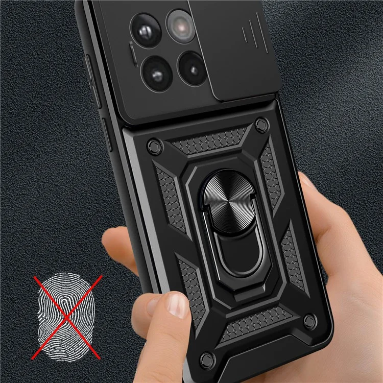 Coque de téléphone pour OnePlus 13R 5G / Ace 5 Pro 5G / Ace 5 5G PC + Étui de téléphone TPU avec support et couvercle coulissant pour appareil photo - Noir