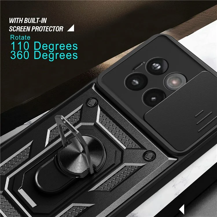 Coque de téléphone pour OnePlus 13R 5G / Ace 5 Pro 5G / Ace 5 5G PC + Étui de téléphone TPU avec support et couvercle coulissant pour appareil photo - Noir