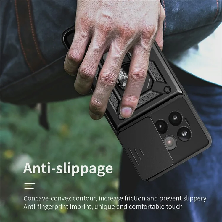 Coque de téléphone pour OnePlus 13R 5G / Ace 5 Pro 5G / Ace 5 5G PC + Étui de téléphone TPU avec support et couvercle coulissant pour appareil photo - Noir