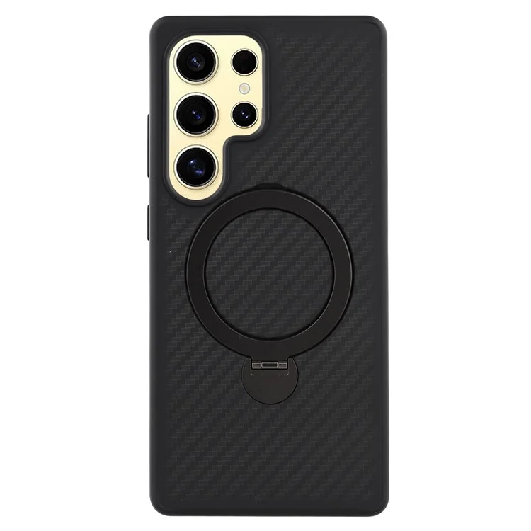 Capa para Samsung Galaxy S25 Ultra compatível com MagSafe, com suporte, capa de telefone em TPU + PC, textura de fibra de carbono