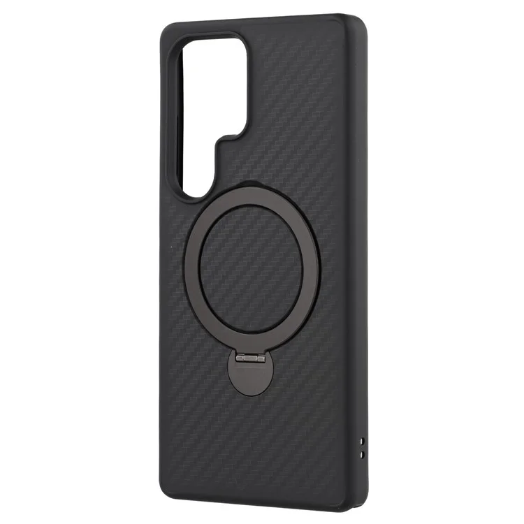 Capa para Samsung Galaxy S25 Ultra compatível com MagSafe, com suporte, capa de telefone em TPU + PC, textura de fibra de carbono