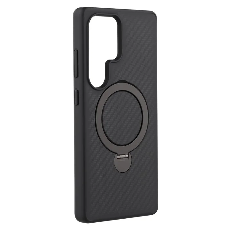 Capa para Samsung Galaxy S25 Ultra compatível com MagSafe, com suporte, capa de telefone em TPU + PC, textura de fibra de carbono