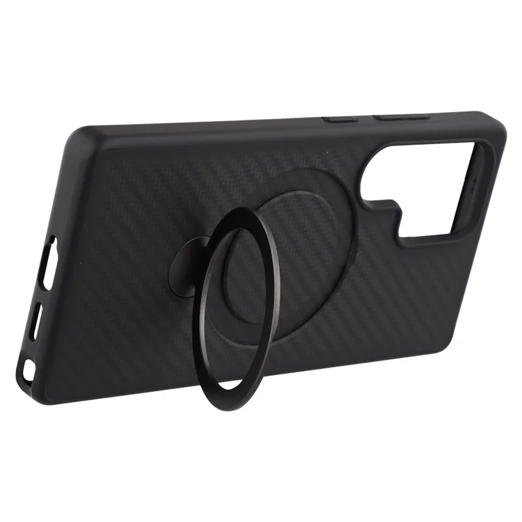 Capa para Samsung Galaxy S25 Ultra compatível com MagSafe, com suporte, capa de telefone em TPU + PC, textura de fibra de carbono