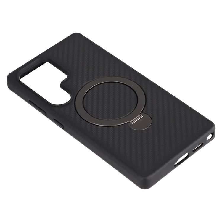 Capa para Samsung Galaxy S25 Ultra compatível com MagSafe, com suporte, capa de telefone em TPU + PC, textura de fibra de carbono