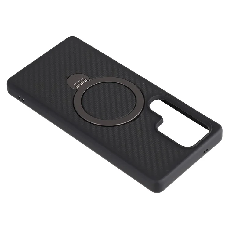 Capa para Samsung Galaxy S25 Ultra compatível com MagSafe, com suporte, capa de telefone em TPU + PC, textura de fibra de carbono