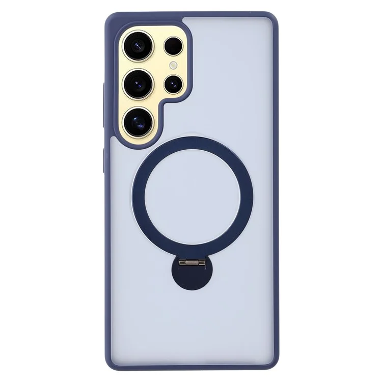 Coque pour Samsung Galaxy S25 Ultra compatible avec MagSafe, anneau rotatif, support et couverture de téléphone en TPU + PC - Saphir