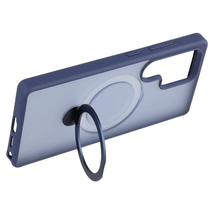 Coque pour Samsung Galaxy S25 Ultra compatible avec MagSafe, anneau rotatif, support et couverture de téléphone en TPU + PC - Saphir
