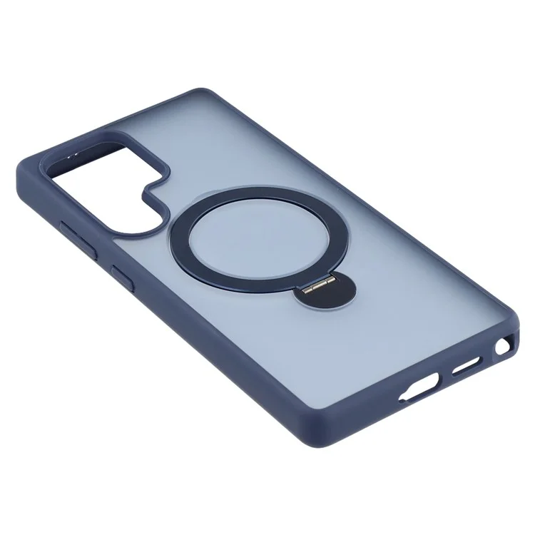 Coque pour Samsung Galaxy S25 Ultra compatible avec MagSafe, anneau rotatif, support et couverture de téléphone en TPU + PC - Saphir