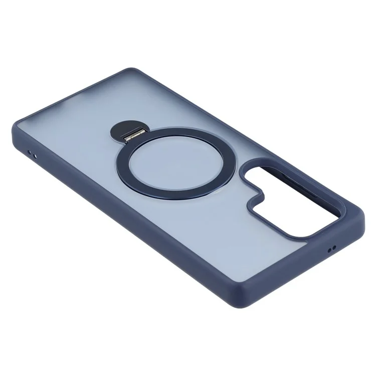 Coque pour Samsung Galaxy S25 Ultra compatible avec MagSafe, anneau rotatif, support et couverture de téléphone en TPU + PC - Saphir