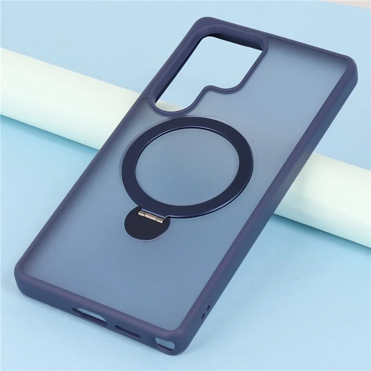 Coque pour Samsung Galaxy S25 Ultra compatible avec MagSafe, anneau rotatif, support et couverture de téléphone en TPU + PC - Saphir