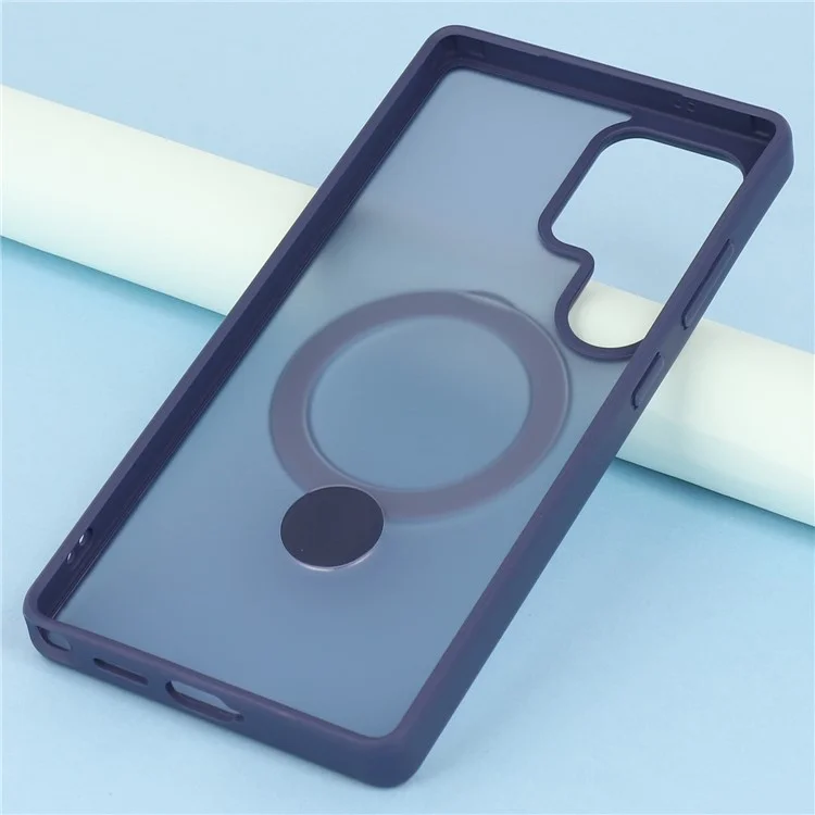 Coque pour Samsung Galaxy S25 Ultra compatible avec MagSafe, anneau rotatif, support et couverture de téléphone en TPU + PC - Saphir