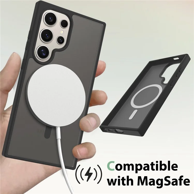 Capa para Samsung Galaxy S24 Ultra compatível com MagSafe, estrutura de TPU e tampa traseira acrílica - Preta