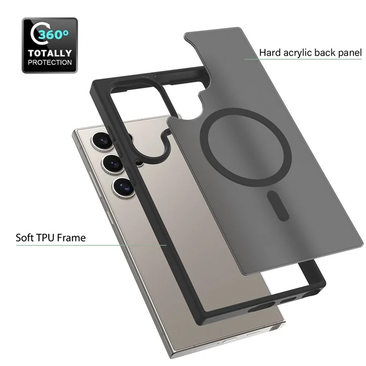 Capa para Samsung Galaxy S24 Ultra compatível com MagSafe, estrutura de TPU e tampa traseira acrílica - Preta