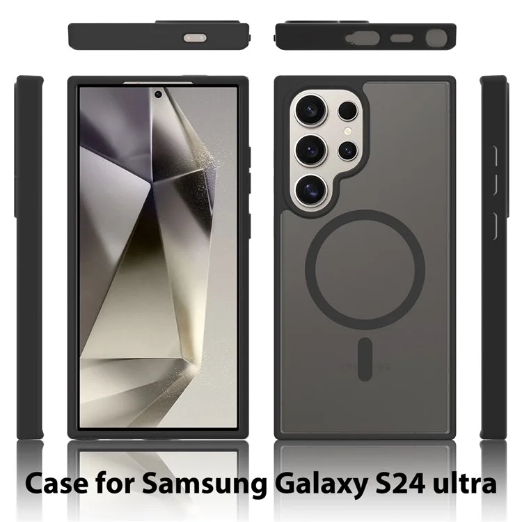 Capa para Samsung Galaxy S24 Ultra compatível com MagSafe, estrutura de TPU e tampa traseira acrílica - Preta