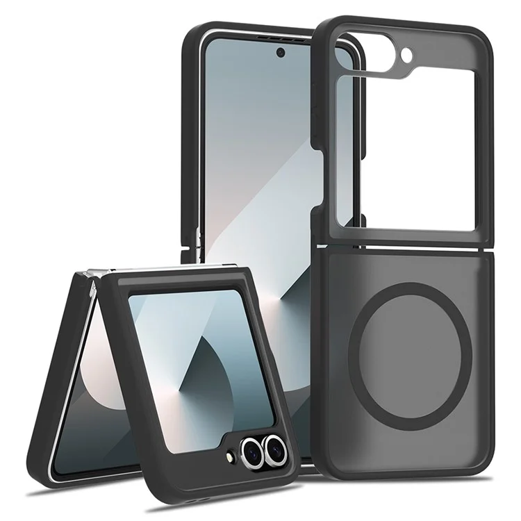 Coque pour Samsung Galaxy Z Flip6 5G compatible avec MagSafe, cadre en TPU et dos en acrylique - Noir