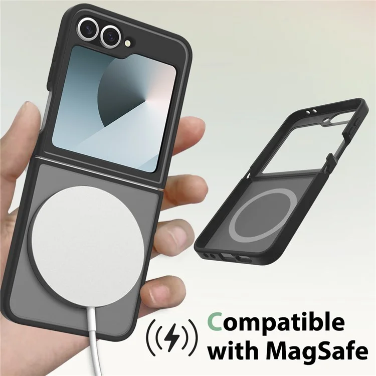 Coque pour Samsung Galaxy Z Flip6 5G compatible avec MagSafe, cadre en TPU et dos en acrylique - Noir