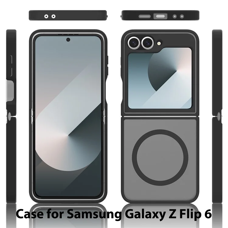 Coque pour Samsung Galaxy Z Flip6 5G compatible avec MagSafe, cadre en TPU et dos en acrylique - Noir