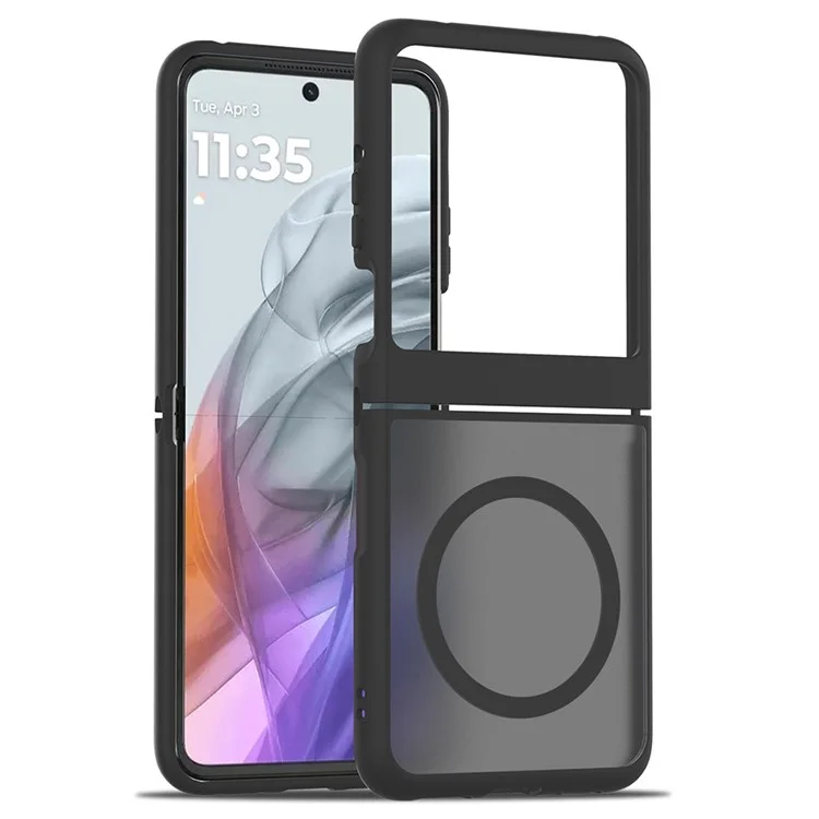 Coque pour Motorola Razr 50 5G / Razr 2024 5G compatible avec MagSafe, cadre en TPU, dos en acrylique, protection tactile - Noir