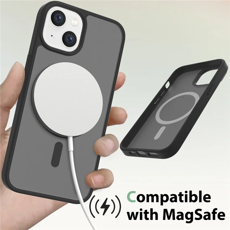 Coque compatible avec iPhone 14 / 13 avec cadre TPU compatible MagSafe et dos en acrylique - Noir