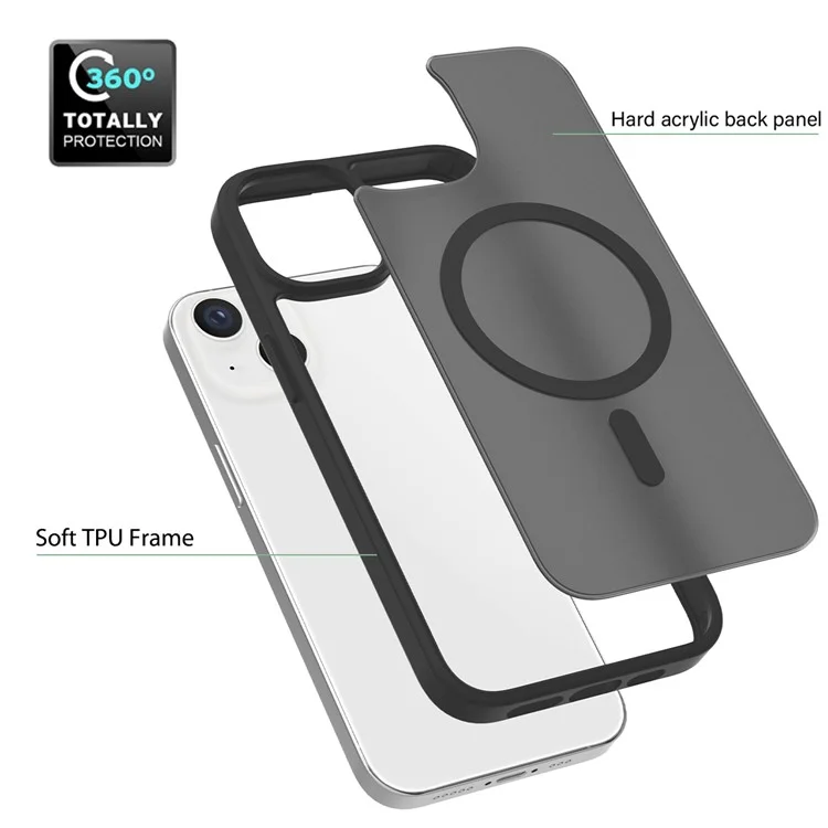Coque compatible avec iPhone 14 / 13 avec cadre TPU compatible MagSafe et dos en acrylique - Noir
