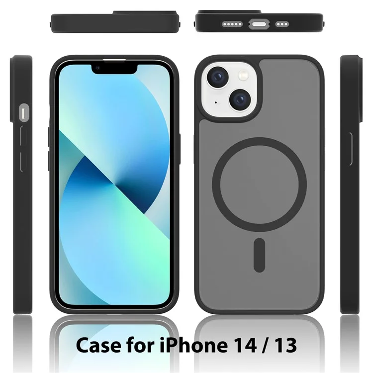 Coque compatible avec iPhone 14 / 13 avec cadre TPU compatible MagSafe et dos en acrylique - Noir
