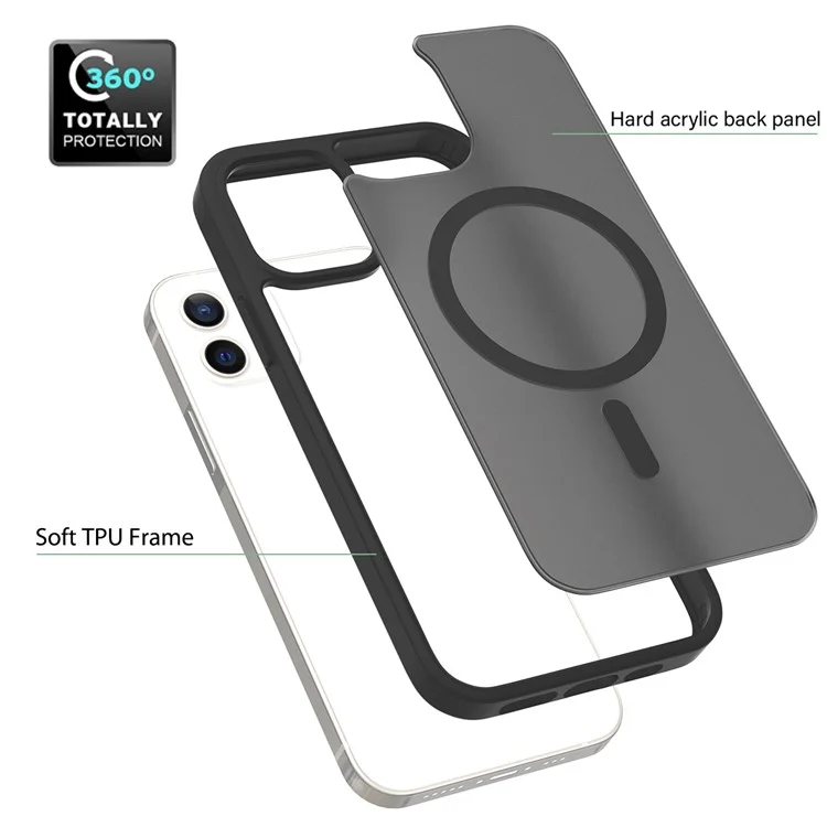 Custodia per iPhone 12 Pro / 12 compatibile con MagSafe, con cornice in TPU e retro in acrilico - Nero