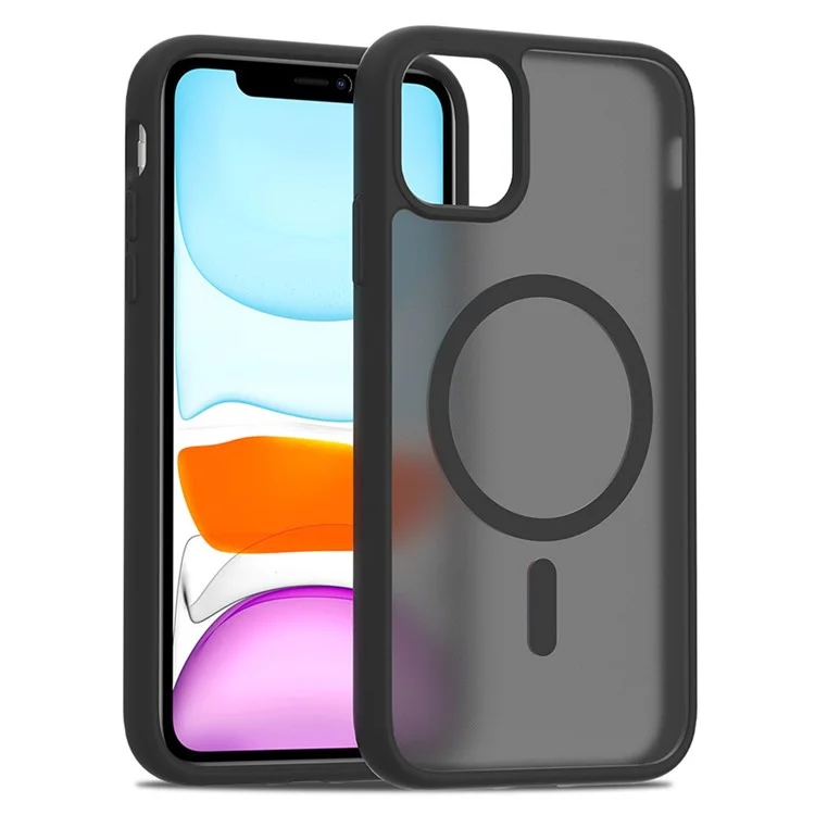 Funda para iPhone 11 / XR compatible con MagSafe, marco de TPU y cubierta de teléfono con parte trasera de acrílico y tacto - Negro