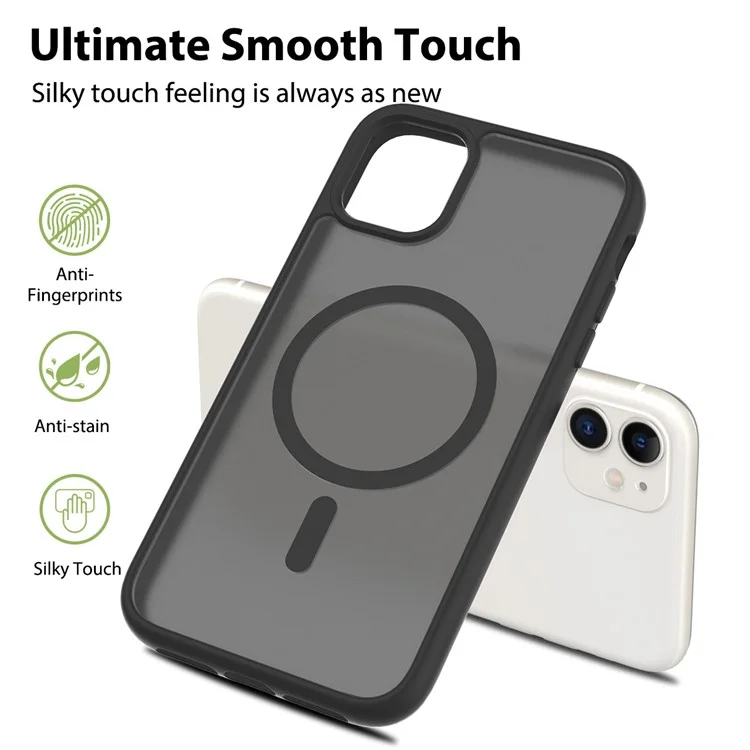 Funda para iPhone 11 / XR compatible con MagSafe, marco de TPU y cubierta de teléfono con parte trasera de acrílico y tacto - Negro