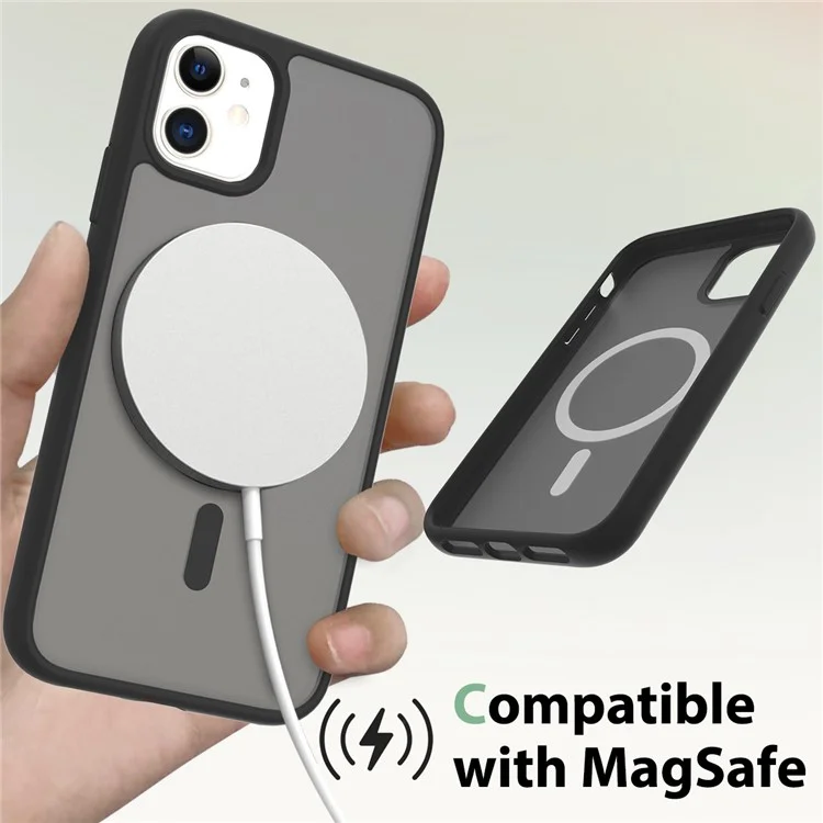 Funda para iPhone 11 / XR compatible con MagSafe, marco de TPU y cubierta de teléfono con parte trasera de acrílico y tacto - Negro
