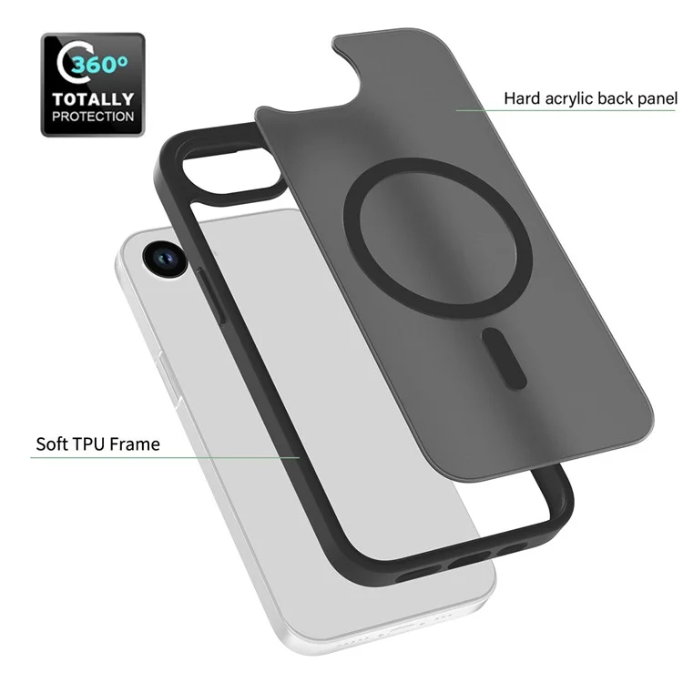 Funda para iPhone 16e compatible con MagSafe, marco de TPU y cubierta de teléfono con parte posterior de acrílico, tacto - Negro