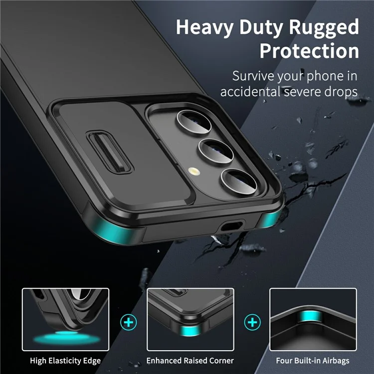 Für Samsung Galaxy A16 5G / 4G Hülle PC + TPU Schale mit Schiebe-Kamera-Telefonabdeckung - Schwarz