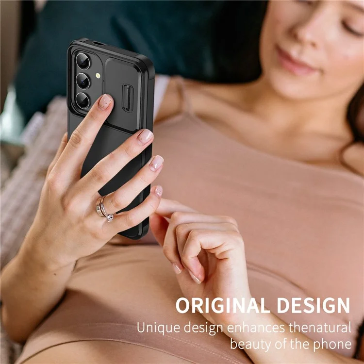 Custodia per Samsung Galaxy S24 FE in PC + TPU con copertura per fotocamera scorrevole - Nero