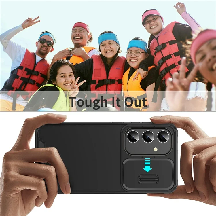 Étui pour Samsung Galaxy S25+ en PC + coque TPU avec couvercle de caméra coulissant - Noir
