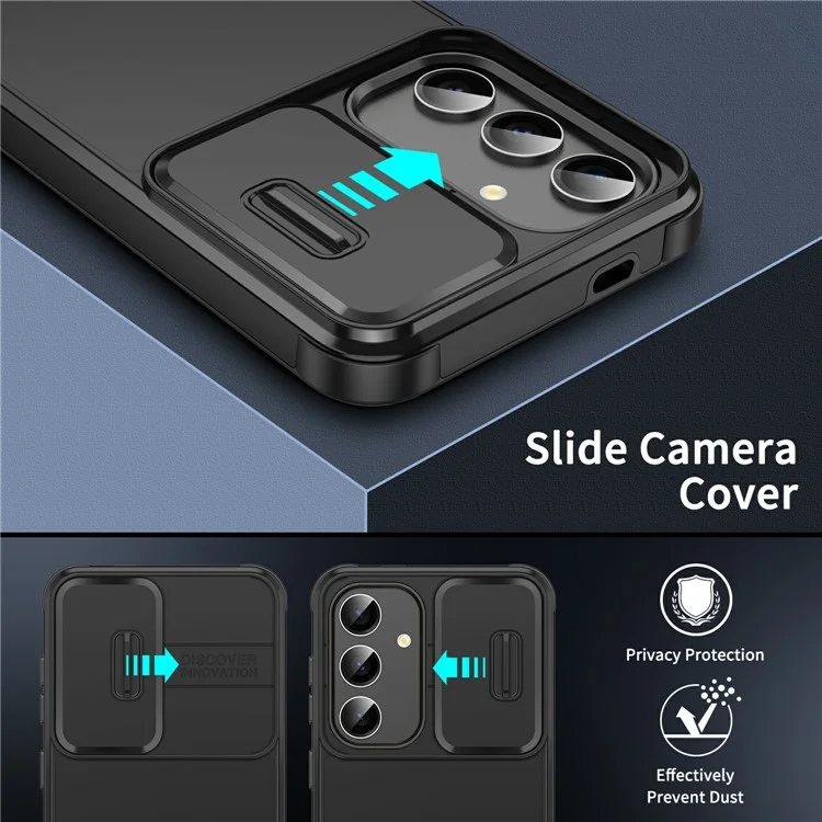 Für Samsung Galaxy A56 5G / A36 5G Hülle PC + TPU-Schale mit Schiebekamera-Handyhülle - Schwarz
