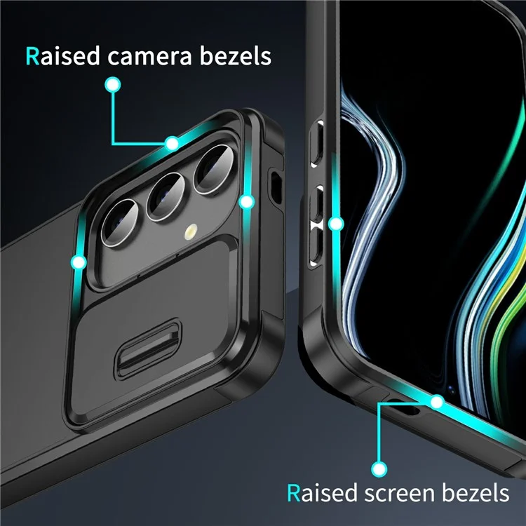 Für Samsung Galaxy A56 5G / A36 5G Hülle PC + TPU-Schale mit Schiebekamera-Handyhülle - Schwarz