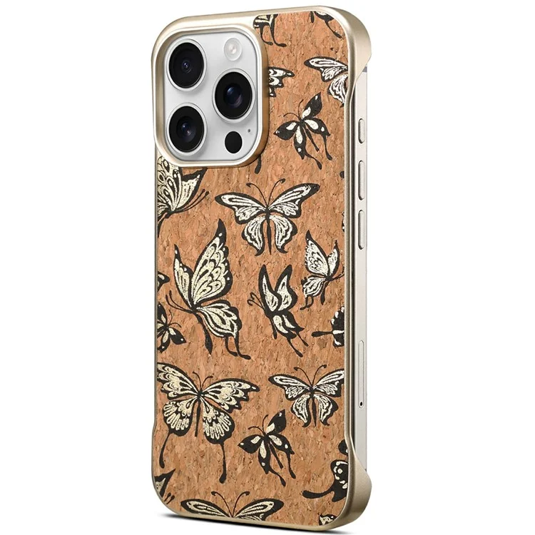Étui magnétique invisible compatible avec MagSafe pour iPhone 16 Pro, couverture arrière en peinture cuite - Papillon doré