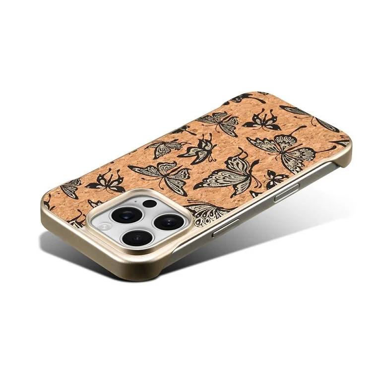 Étui magnétique invisible compatible avec MagSafe pour iPhone 16 Pro, couverture arrière en peinture cuite - Papillon doré