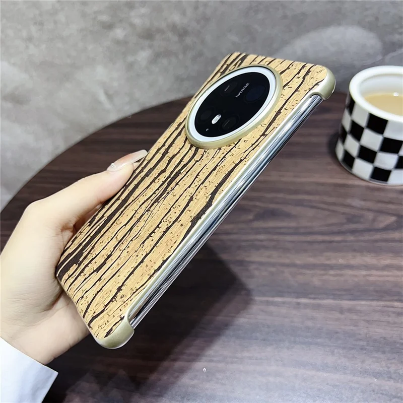 For Huawei Mate 70 Pro+ / Mate 70 Pro PC Phone Magnetic Case Embossed Pattern Mobile Cover - Wood Yellow