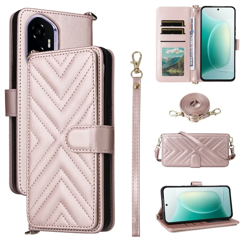 Capa de couro para celular com alça de ombro For Honor 300 - Rosa