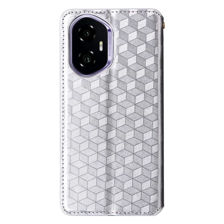 For Honor 300 Wallet Case Rhombus Imprinted Leather Phone Cover - Silver