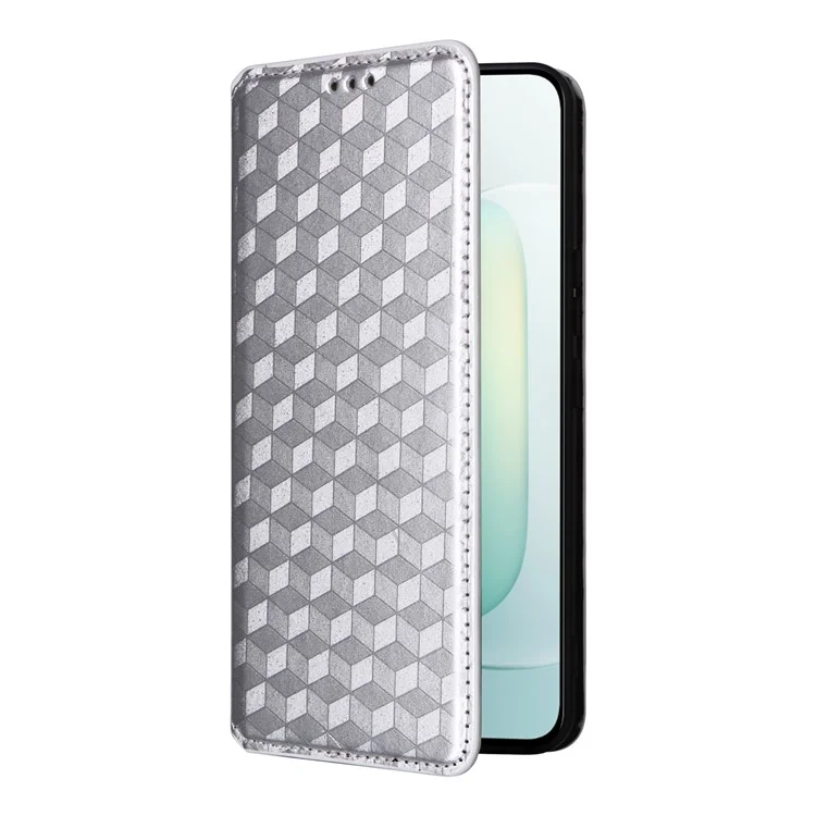 For Honor 300 Wallet Case Rhombus Imprinted Leather Phone Cover - Silver
