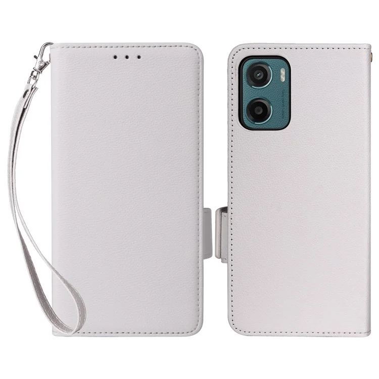 Custodia per Motorola Moto G05 4G / E15 4G, texture in pelle di litchi, portafoglio a libro in pelle PU - Bianco